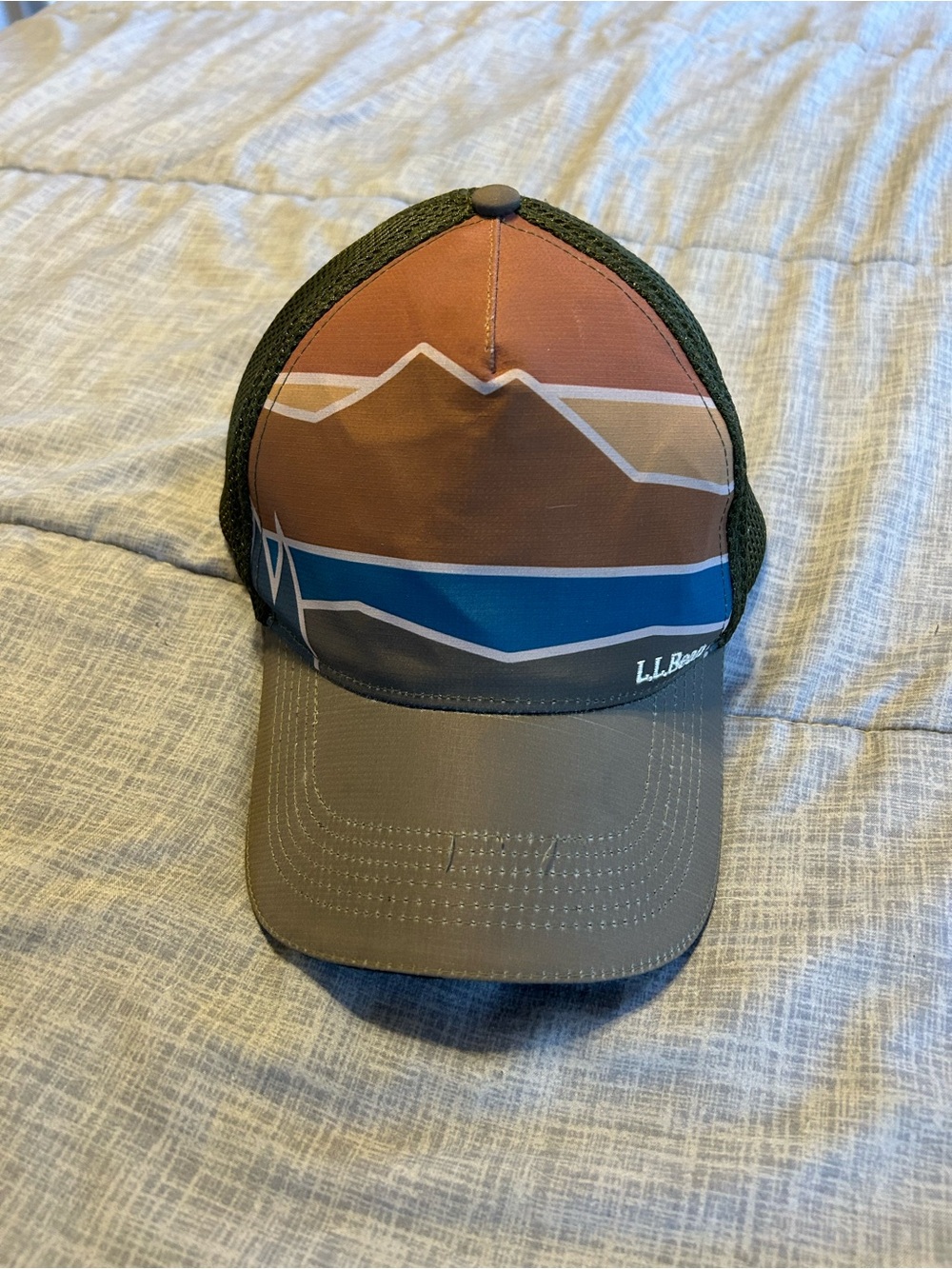 L.L. Bean Kids Brown, Blue & Olive Mountain Graphic Trucker Hat